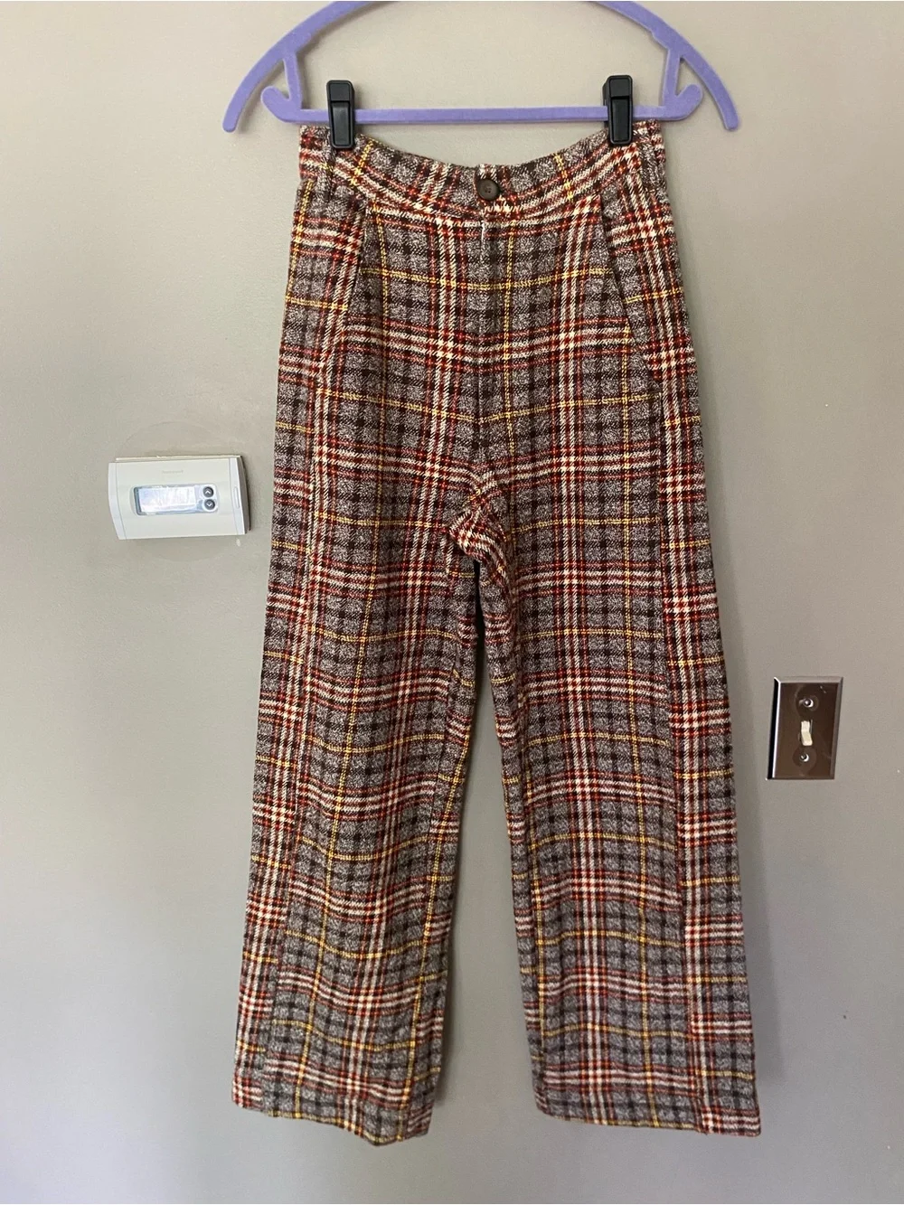 FREE PEOPLE Plaid Vintage Inspired Shape Up Wide Leg Trouser Pant Size 0